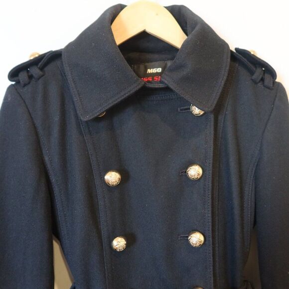 Miss Sixty Double Breasted Peacoat Wool Blend black Belt Trench gold S military - Picture 9 of 15
